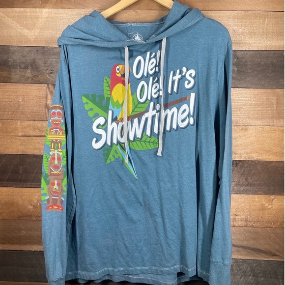 Disney Parks Other - Disney Parks Mens Long Sleeve Hoodie T Shirt L Ole Ole Its Showtime Parrot Tiki